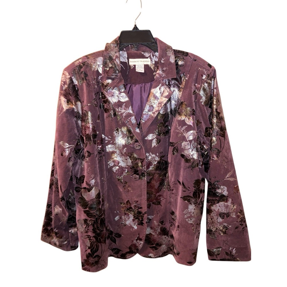 Bamboo Traders Floral Jacket Sueded Purple Whimsigoth 1X Metallic Artsy